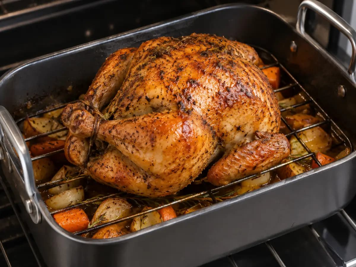roasted chicken in roaster