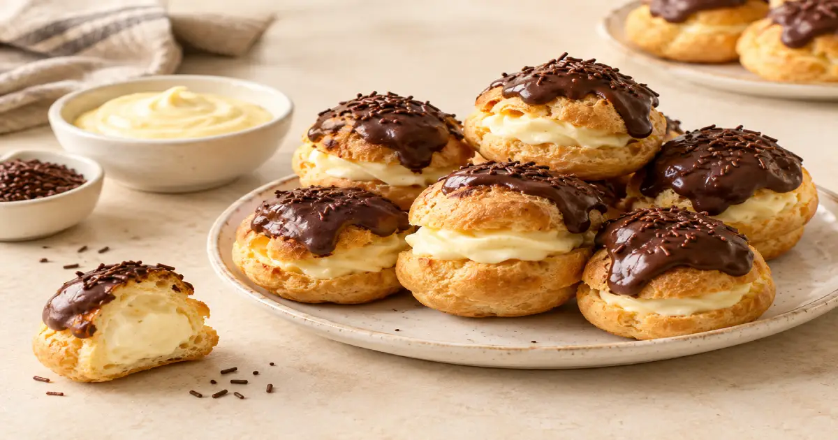 Chocolate Topped Vanilla Cream Puffs