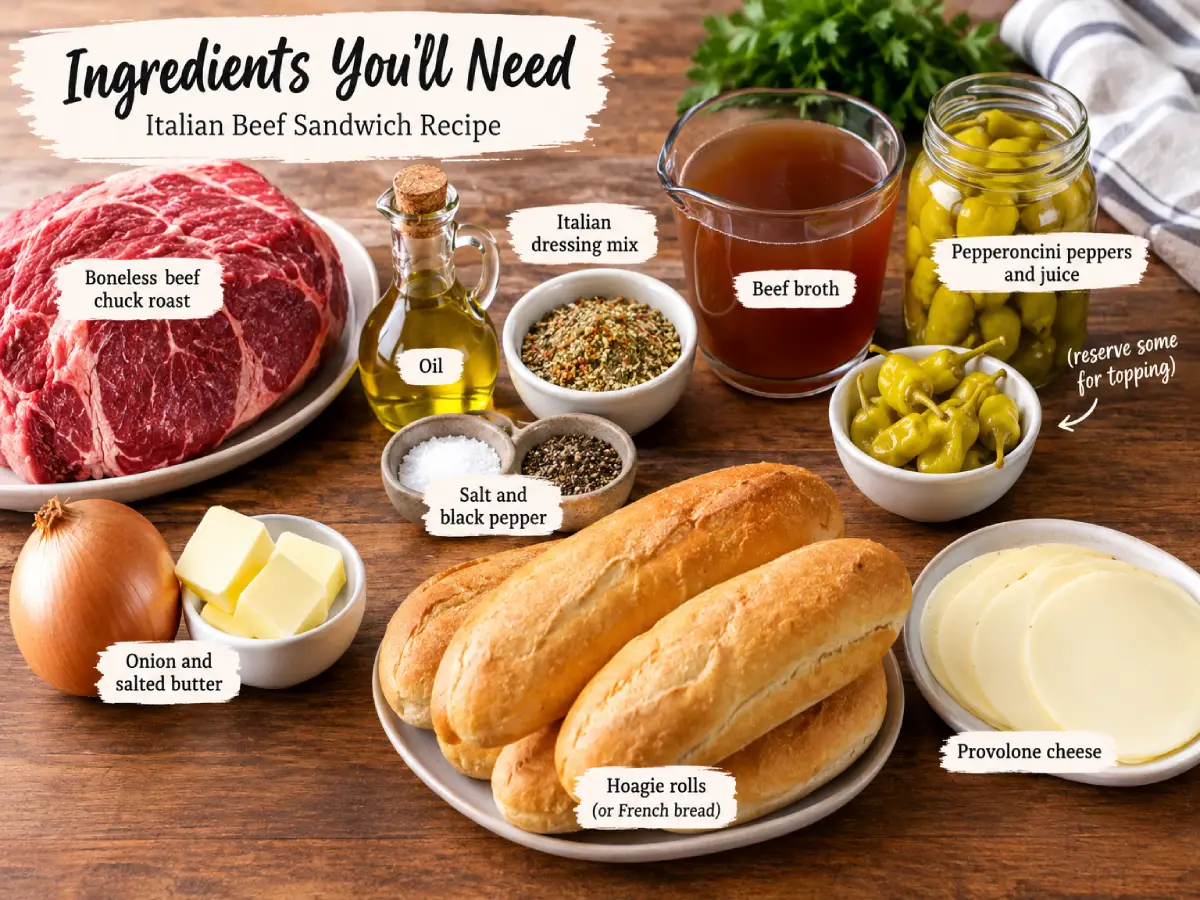 Italian Beef Sandwich Ingredients Board
