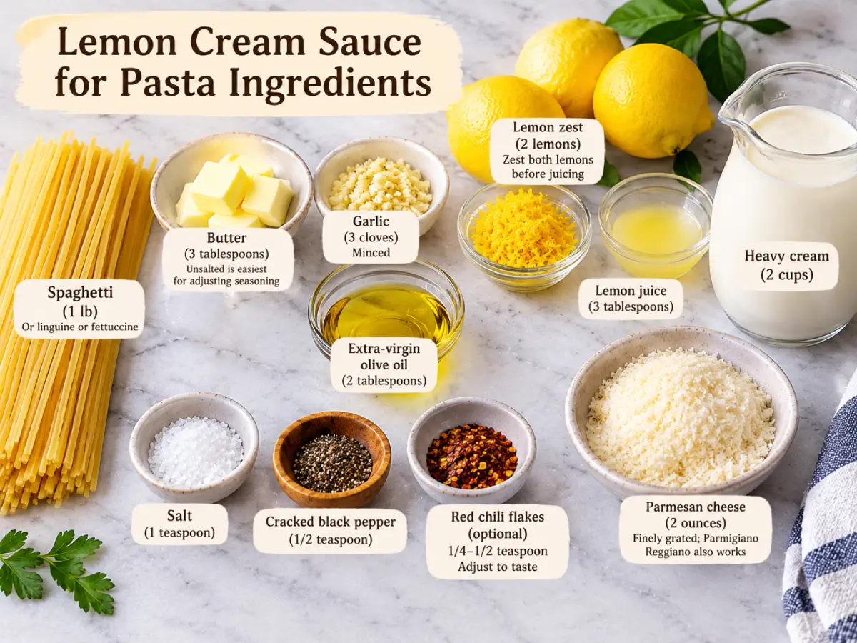 Lemon Cream Sauce Ingredients Flat Lay