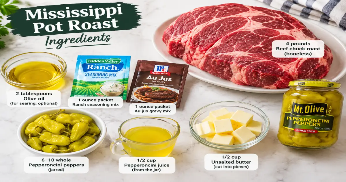 Mississippi Pot Roast Ingredients Layout
